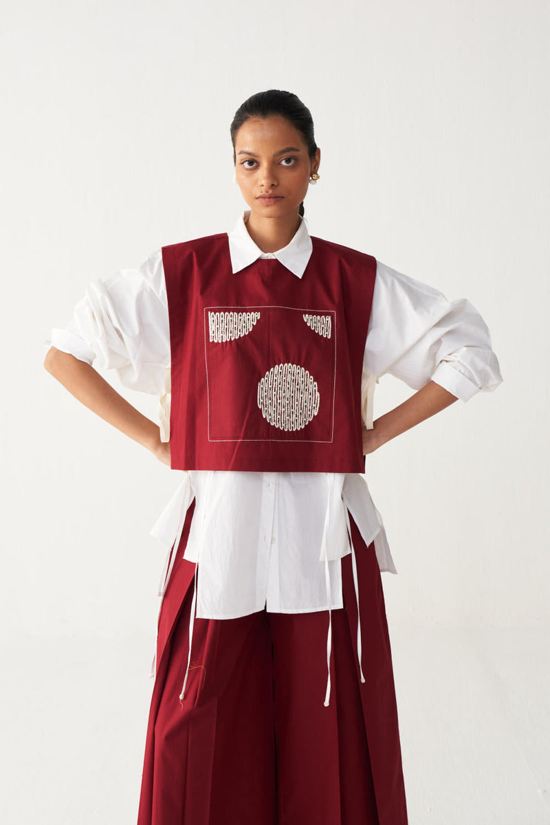 PATCH EMB. OVERLAY CO-ORD (SET OF 3)-MADDER RED poplin by THREE in red color for women Worldwide