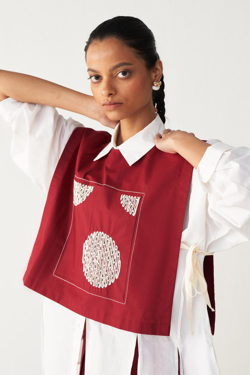 PATCH EMB. OVERLAY CO-ORD (SET OF 3)-MADDER RED poplin by THREE in red color for women Worldwide