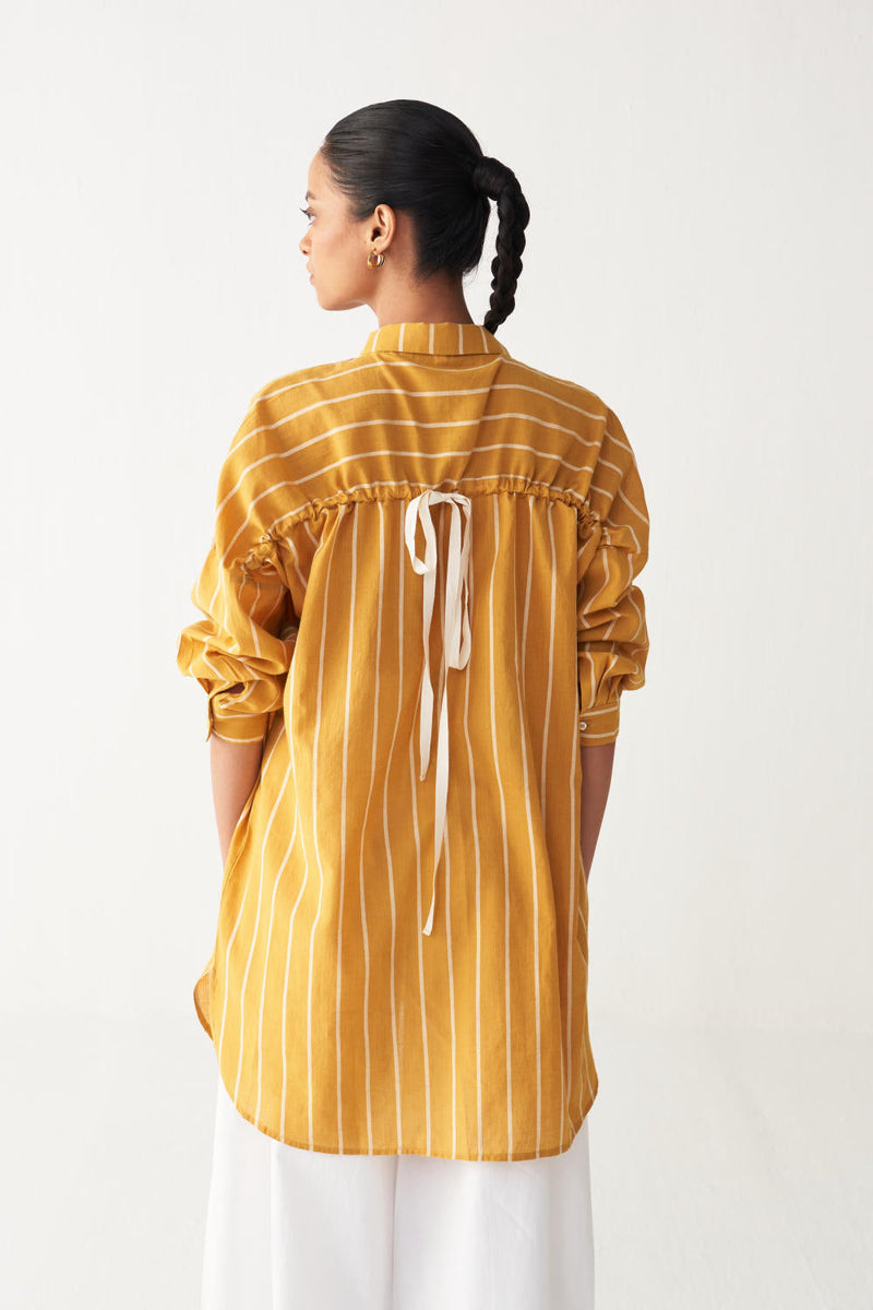 DRAWSTRING SHIRT -MUSTARD mul by THREE in mustard color for women Worldwide