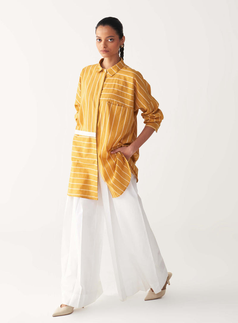 DRAWSTRING SHIRT -MUSTARD mul by THREE in mustard color for women Worldwide