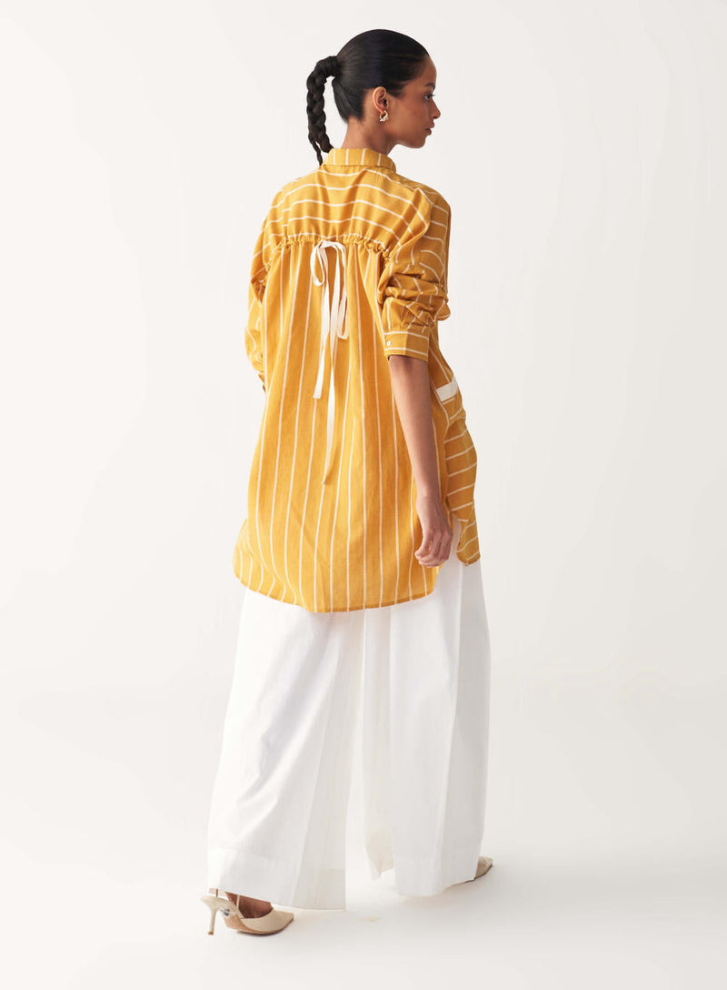 DRAWSTRING SHIRT -MUSTARD mul by THREE in mustard color for women Worldwide