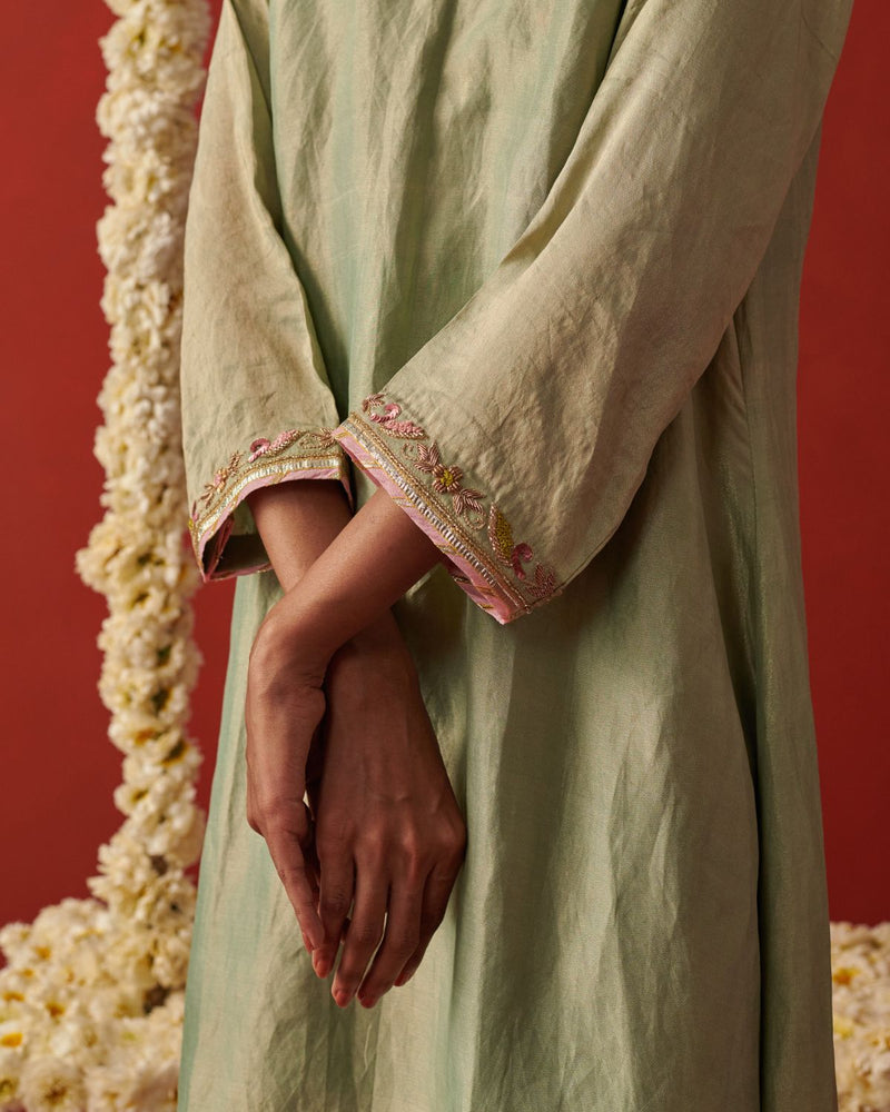 SAAVAN & NIMRAH KURTA & PANT silk by Rashika Mittal in green color for women Worldwide