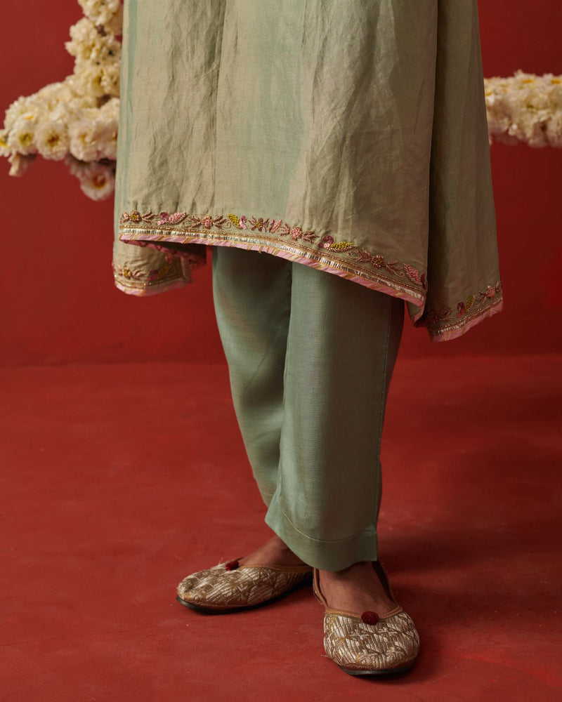 SAAVAN & NIMRAH KURTA & PANT silk by Rashika Mittal in green color for women Worldwide