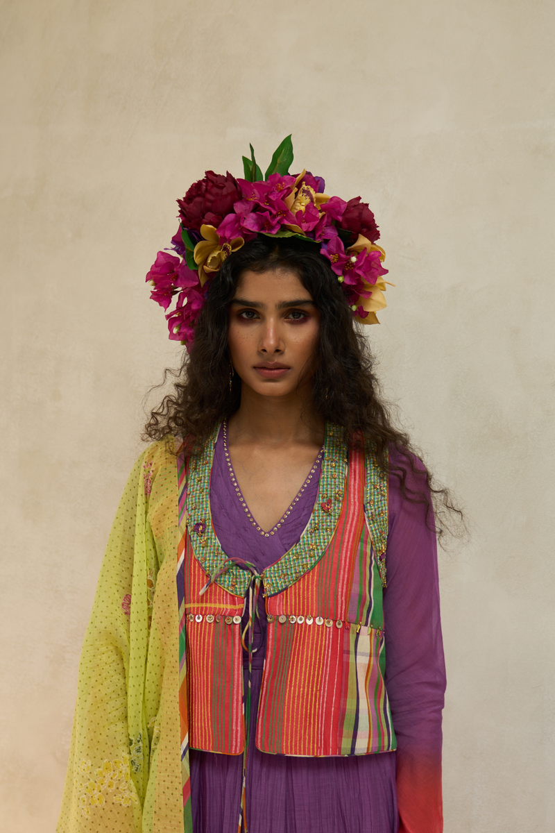 Sage Gilet cotton by SWATTI KAPOOR in multi color for women Worldwide
