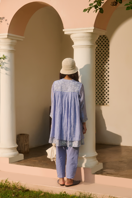 MOLLY DRESS-BLUE chanderi by SWATTI KAPOOR in blue color for women Worldwide