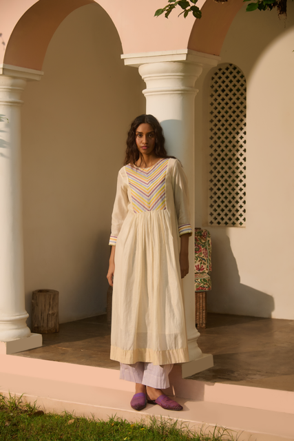 CLARA DRESS-IVORY chanderi by SWATTI KAPOOR in ivory color for women Worldwide