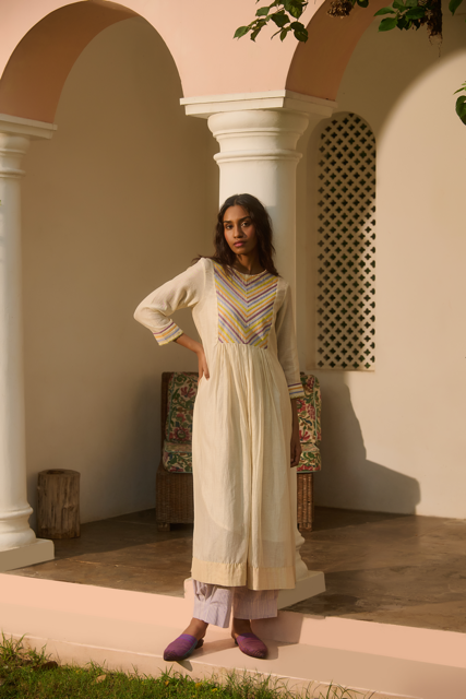 CLARA DRESS-IVORY chanderi by SWATTI KAPOOR in ivory color for women Worldwide