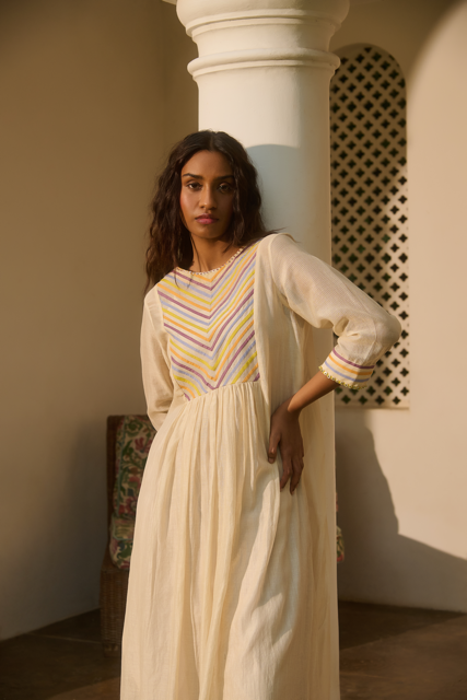 CLARA DRESS-IVORY chanderi by SWATTI KAPOOR in ivory color for women Worldwide