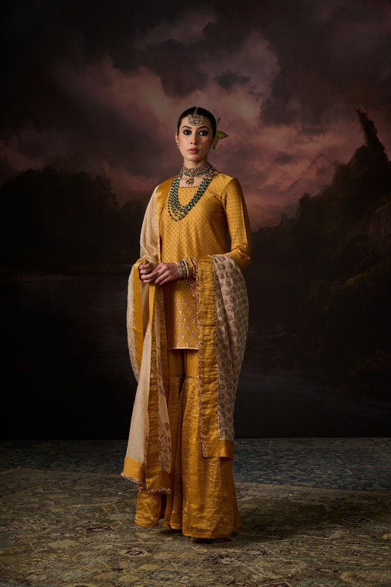 SAHIL GHARARA 100% cotton by SWATTI KAPOOR in yellow color for women Worldwide