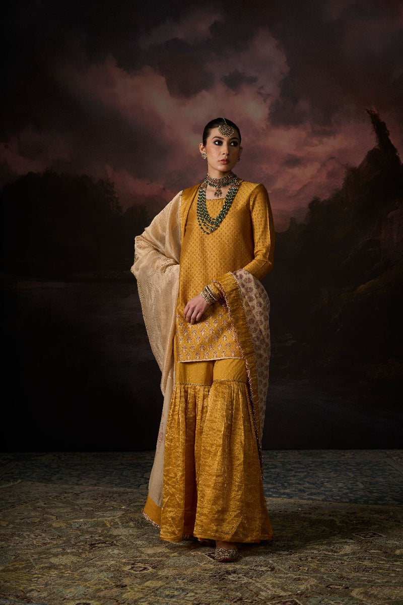 SAHIL GHARARA 100% cotton by SWATTI KAPOOR in yellow color for women Worldwide