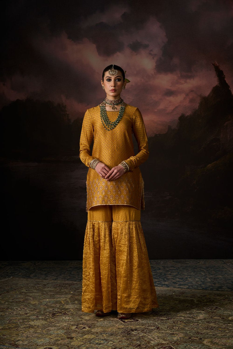 SAHIL GHARARA 100% cotton by SWATTI KAPOOR in yellow color for women Worldwide