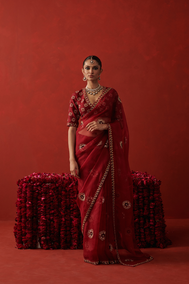 SAKHI SAREE georgette by Rashika Mittal in red color for women Worldwide