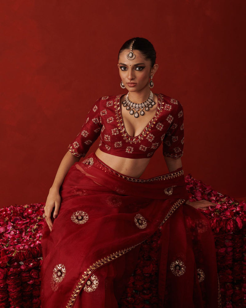 SAKHI SAREE georgette by Rashika Mittal in red color for women Worldwide