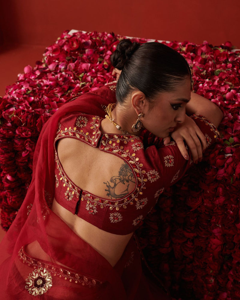 SAKHI SAREE georgette by Rashika Mittal in red color for women Worldwide