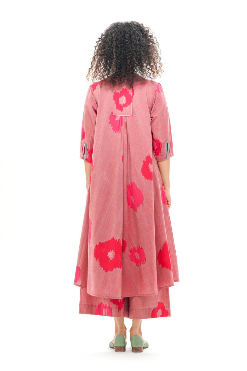 SAKURA BIAS BUTTON DRESS 100% cotton by Translate - Handwoven Ikat in pink color for women Worldwide