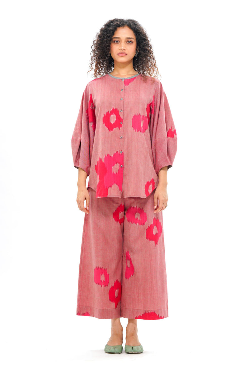 SAKURA LANTERN SHIRT 100% cotton by Translate - Handwoven Ikat in pink color for women Worldwide