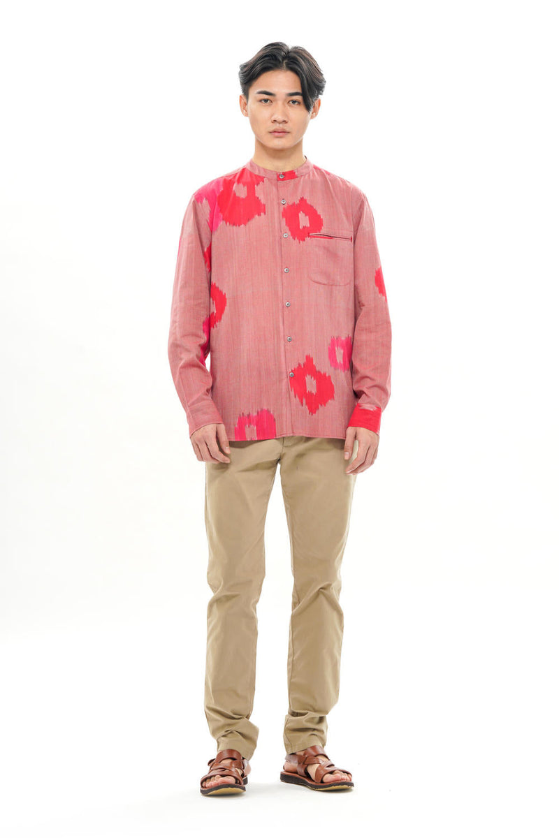 SAKURA MENS BAND COLLAR SHIRT 100% cotton by Translate Men in pink color for men Worldwide