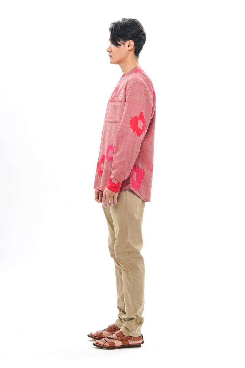 SAKURA MENS BAND COLLAR SHIRT 100% cotton by Translate Men in pink color for men Worldwide