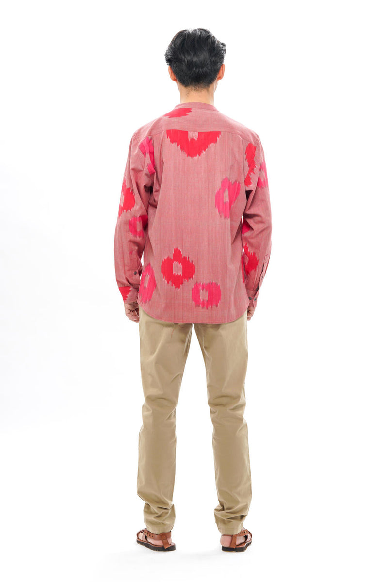 SAKURA MENS BAND COLLAR SHIRT 100% cotton by Translate Men in pink color for men Worldwide