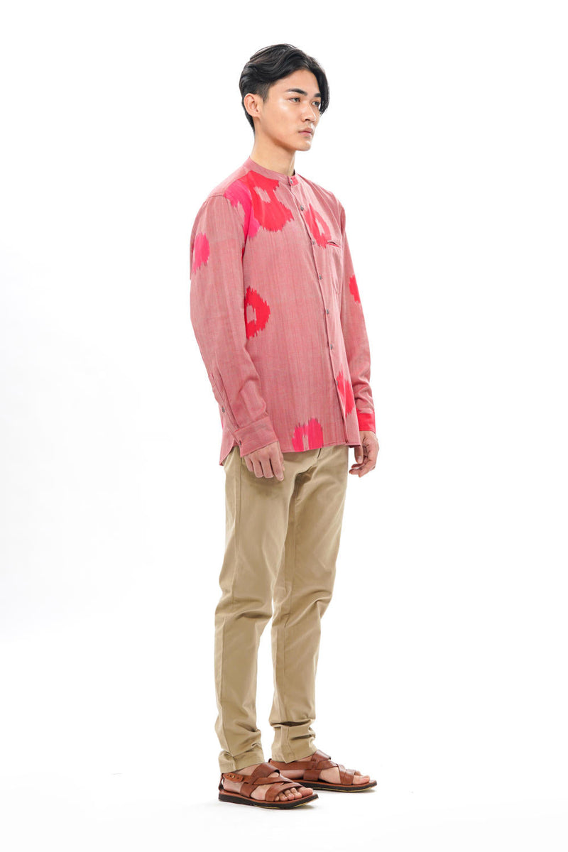 SAKURA MENS BAND COLLAR SHIRT 100% cotton by Translate Men in pink color for men Worldwide