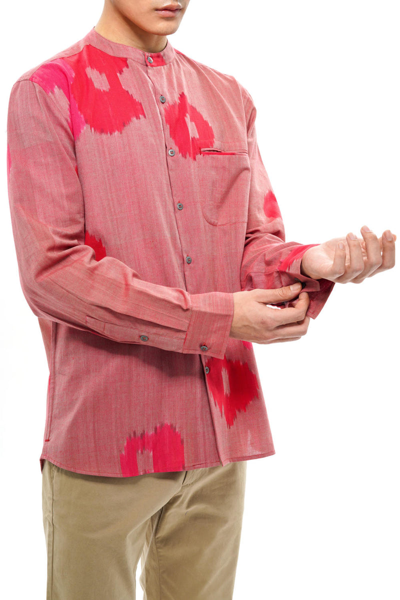 SAKURA MENS BAND COLLAR SHIRT 100% cotton by Translate Men in pink color for men Worldwide
