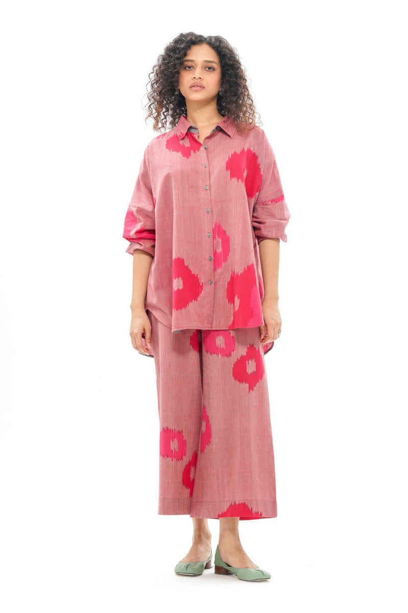SAKURA RELAXED SHIRT 100% cotton by Translate - Handwoven Ikat in pink color for women Worldwide
