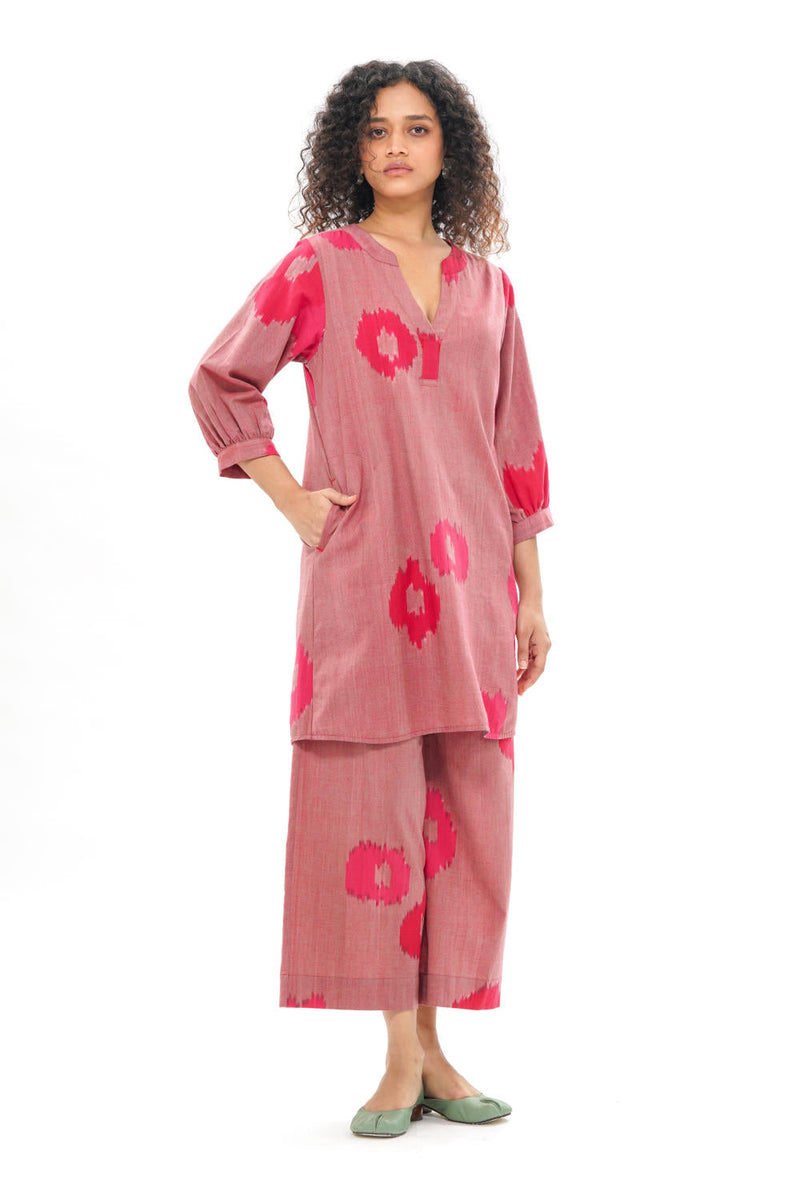 SAKURA SHIFT DRESS 100% cotton by Translate - Handwoven Ikat in pink color for women Worldwide