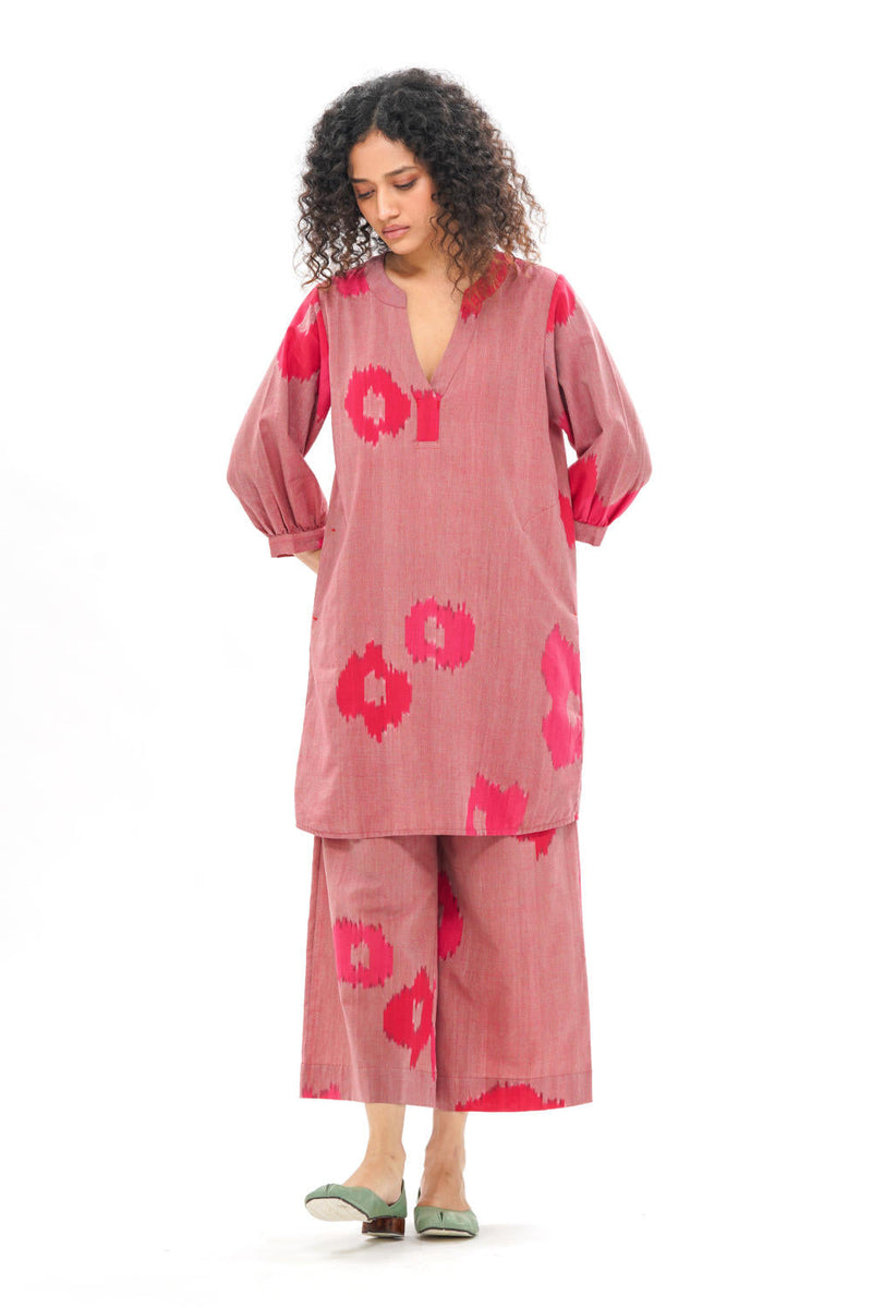 SAKURA SHIFT DRESS 100% cotton by Translate - Handwoven Ikat in pink color for women Worldwide