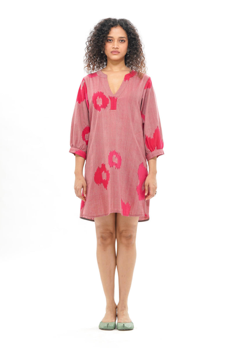 SAKURA SHIFT DRESS 100% cotton by Translate - Handwoven Ikat in pink color for women Worldwide