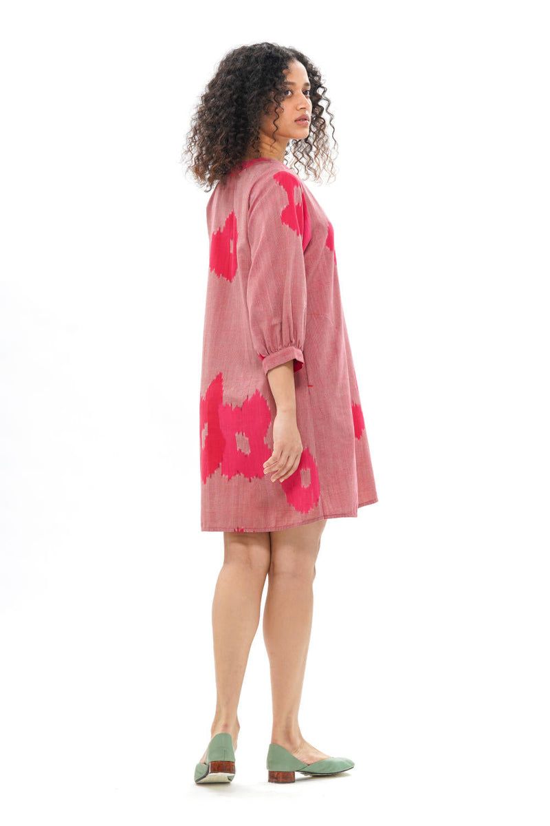 SAKURA SHIFT DRESS 100% cotton by Translate - Handwoven Ikat in pink color for women Worldwide