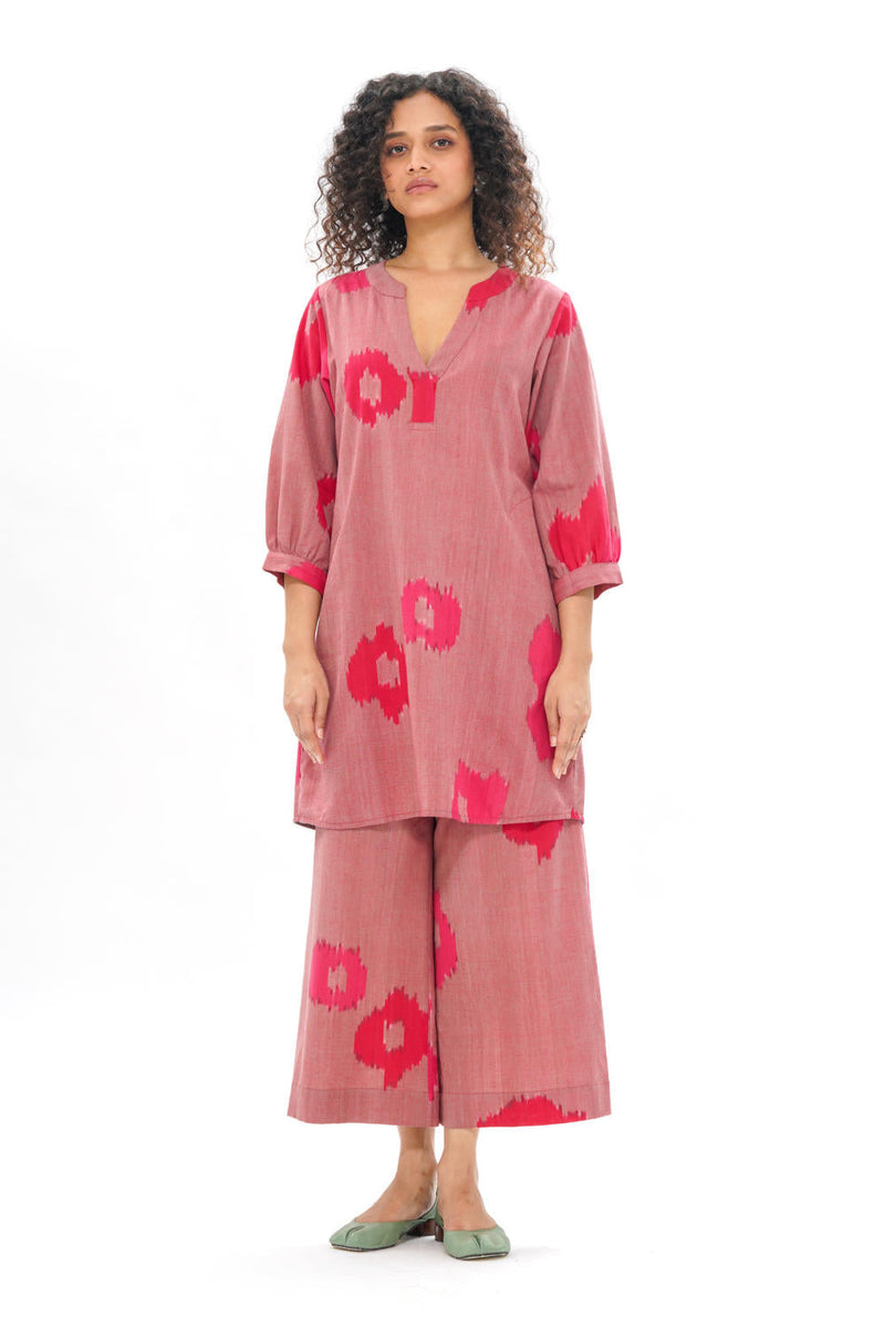 SAKURA SHIFT DRESS 100% cotton by Translate - Handwoven Ikat in pink color for women Worldwide