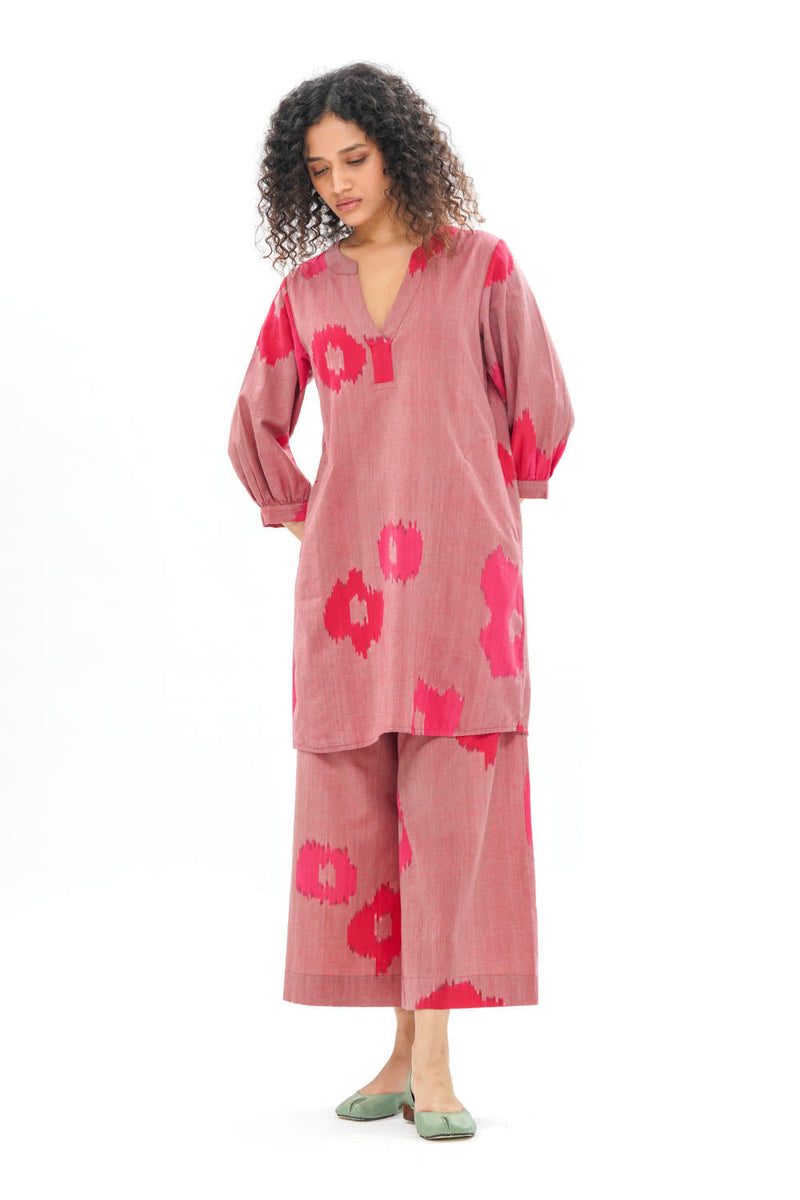 SAKURA SHIFT DRESS 100% cotton by Translate - Handwoven Ikat in pink color for women Worldwide