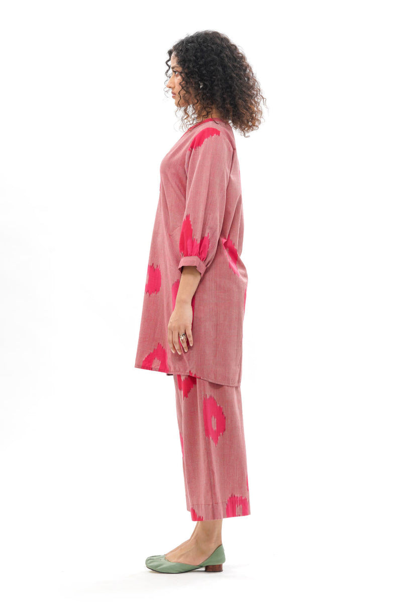 SAKURA SHIFT DRESS 100% cotton by Translate - Handwoven Ikat in pink color for women Worldwide