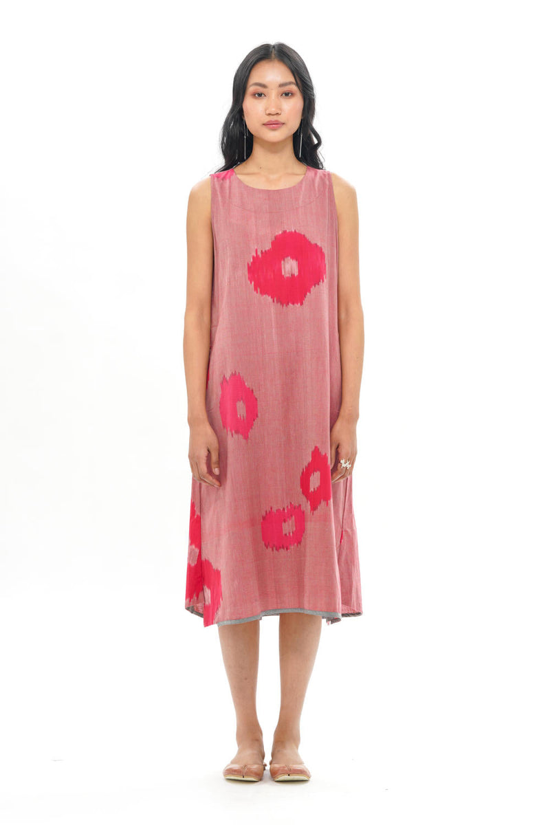 SAKURA SLEEVELESS DRESS 100% cotton by Translate - Handwoven Ikat in pink color for women Worldwide