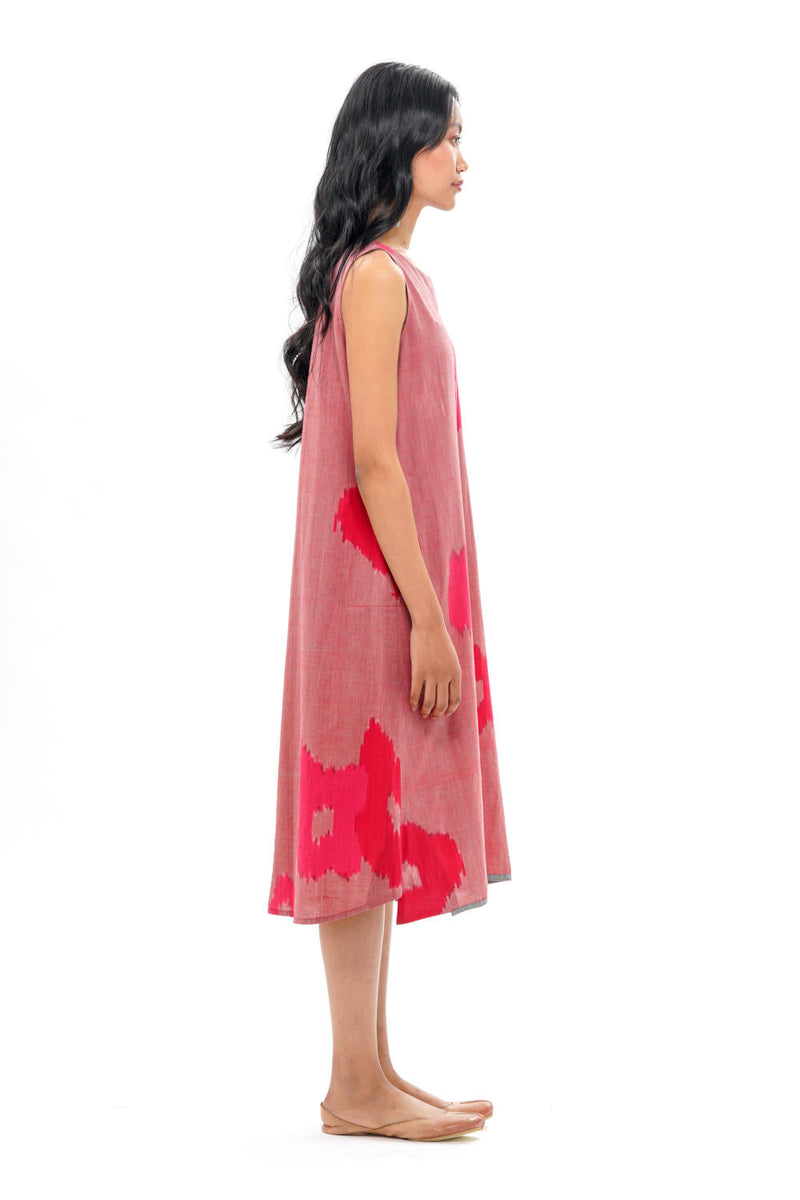 SAKURA SLEEVELESS DRESS 100% cotton by Translate - Handwoven Ikat in pink color for women Worldwide