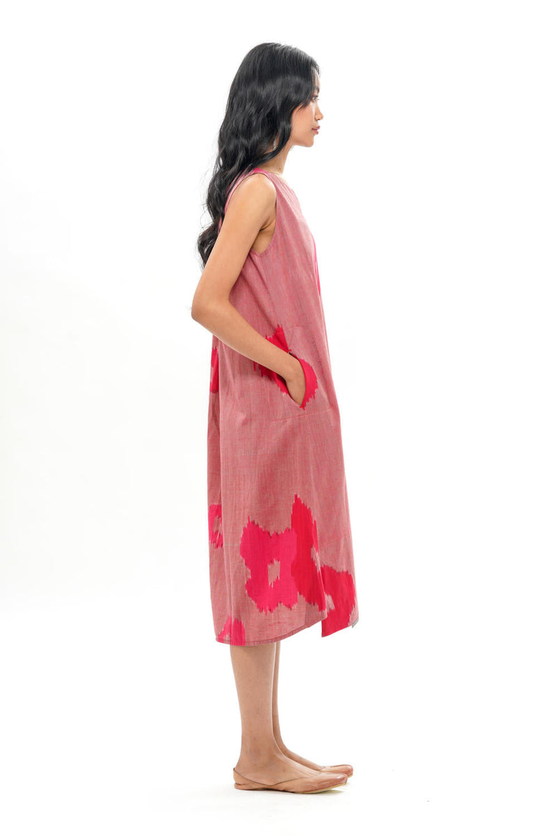 SAKURA SLEEVELESS DRESS 100% cotton by Translate - Handwoven Ikat in pink color for women Worldwide