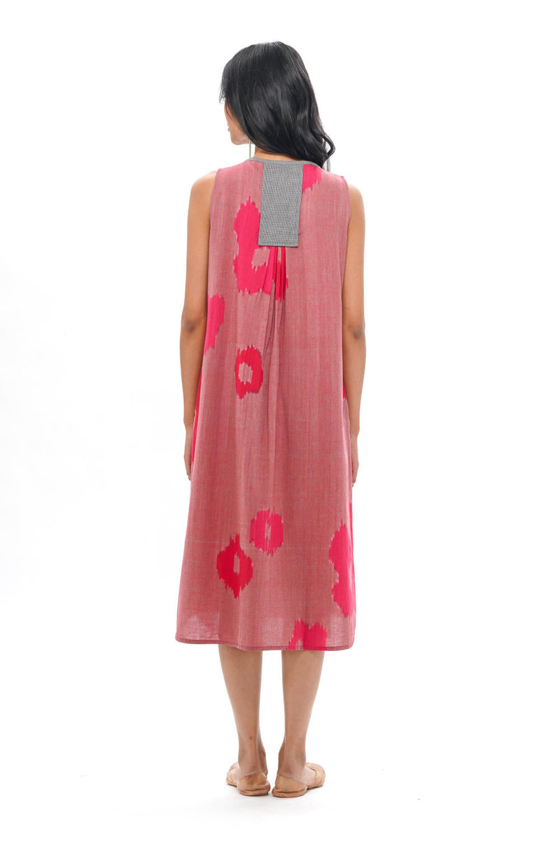 SAKURA SLEEVELESS DRESS 100% cotton by Translate - Handwoven Ikat in pink color for women Worldwide