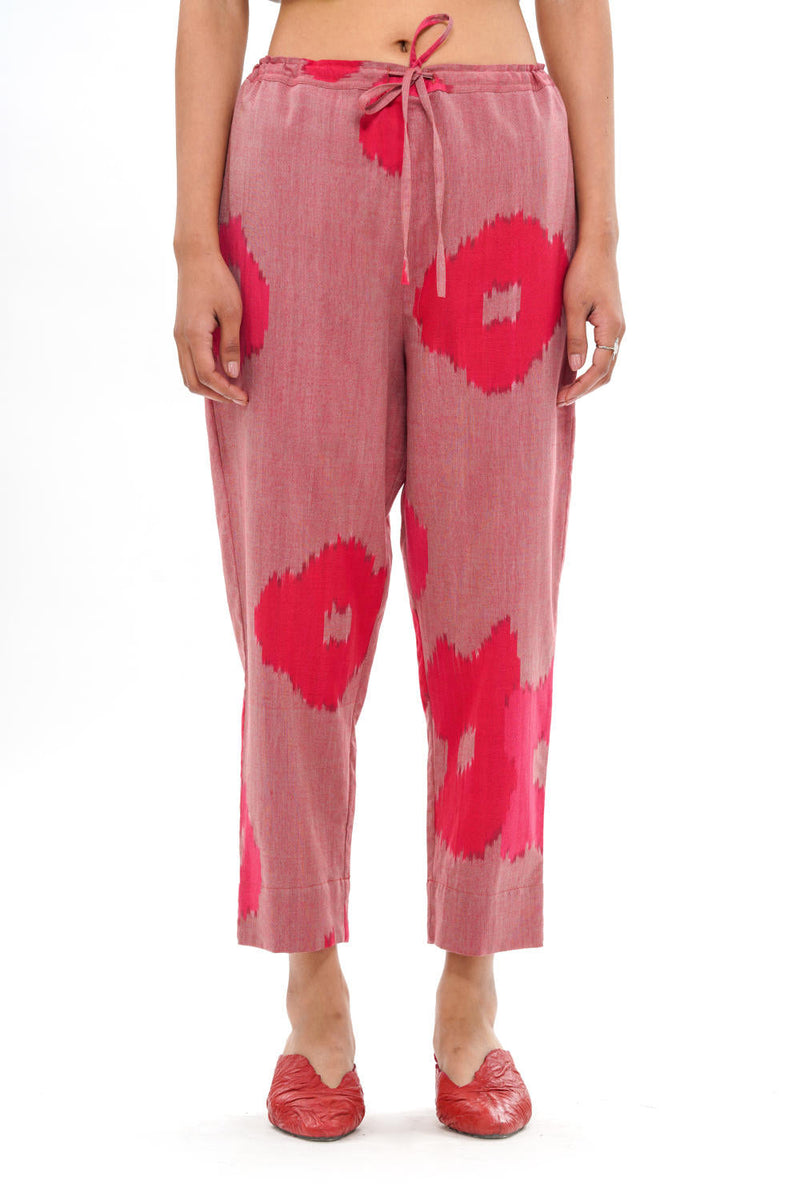 SAKURA STRAIGHT PANT 100% cotton by Translate - Handwoven Ikat in pink color for women Worldwide