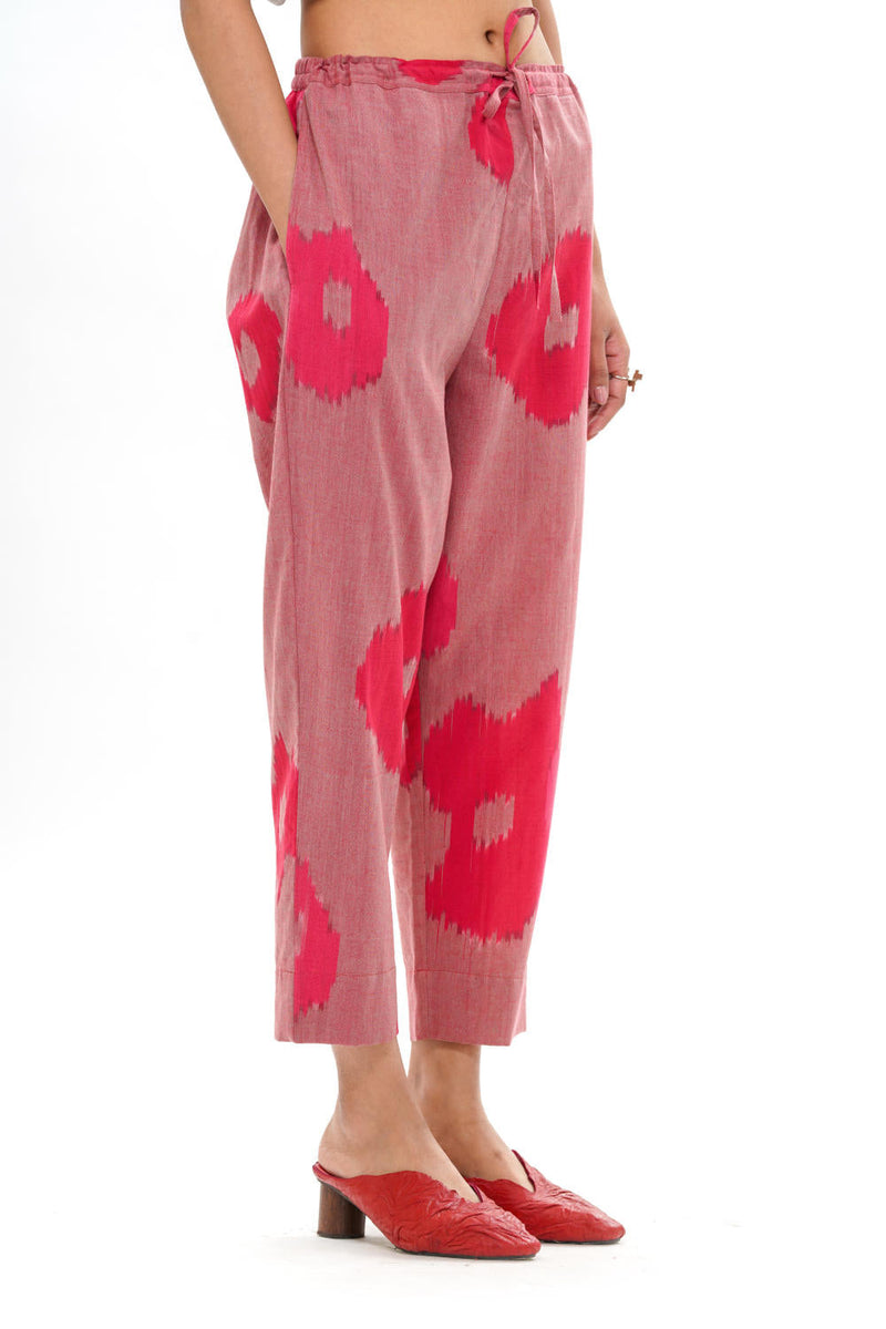 SAKURA STRAIGHT PANT 100% cotton by Translate - Handwoven Ikat in pink color for women Worldwide