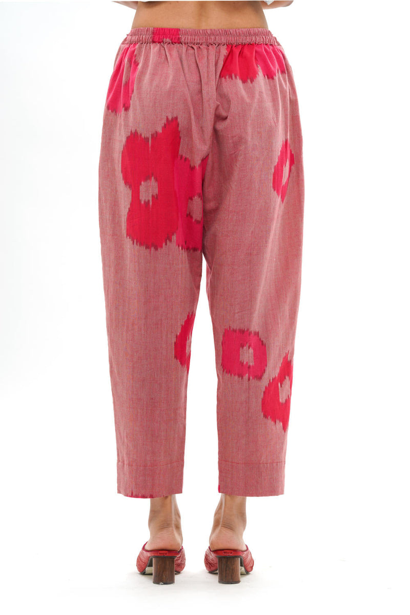 SAKURA STRAIGHT PANT 100% cotton by Translate - Handwoven Ikat in pink color for women Worldwide