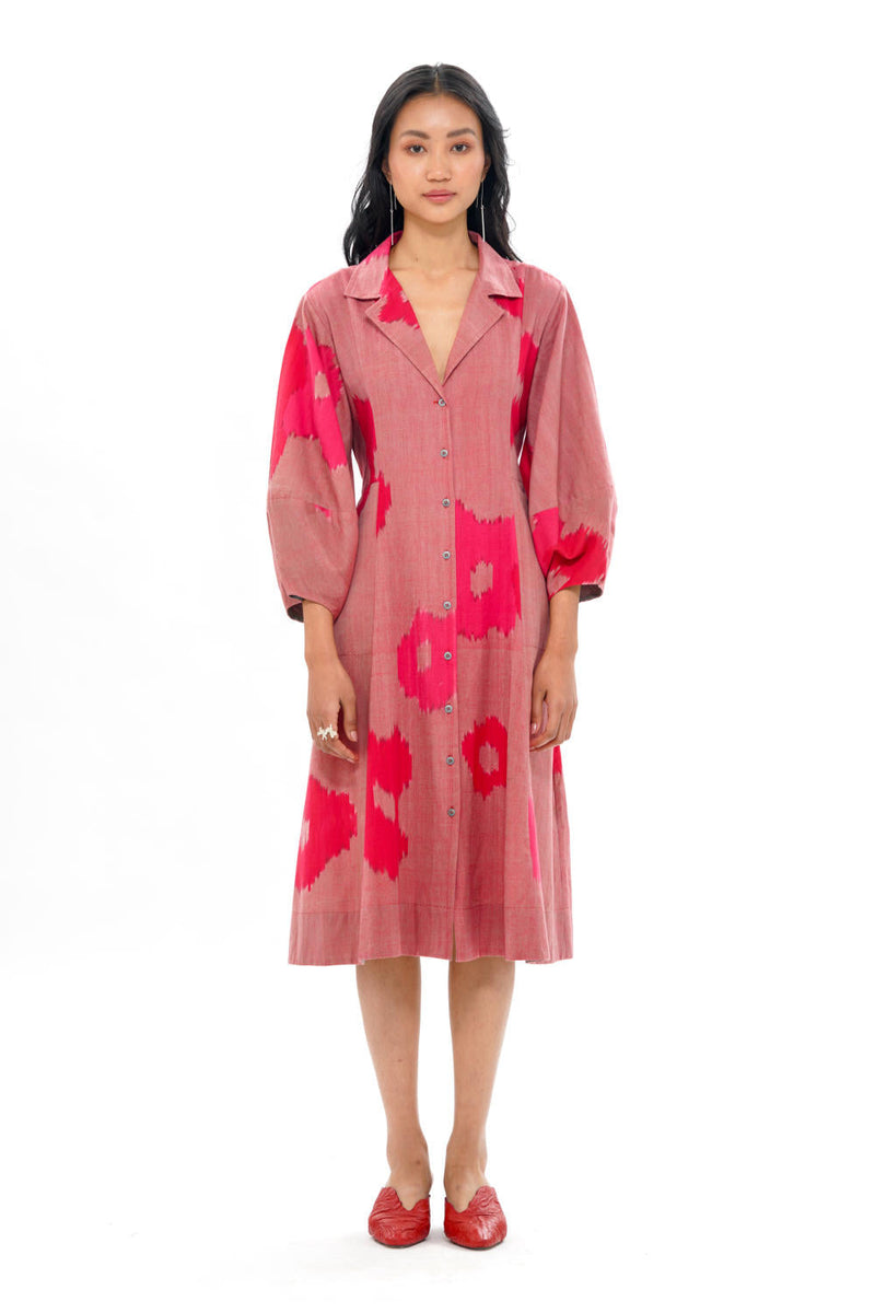 SAKURA RESORT DRESS 100% cotton by Translate - Handwoven Ikat in pink color for women Worldwide