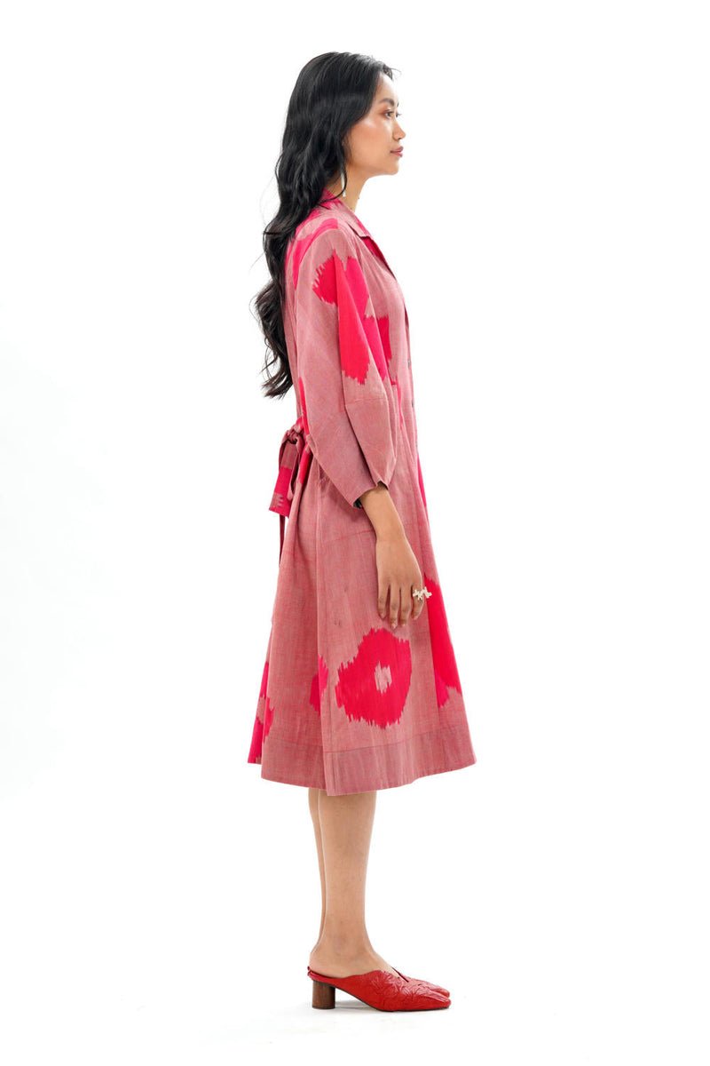 SAKURA RESORT DRESS 100% cotton by Translate - Handwoven Ikat in pink color for women Worldwide