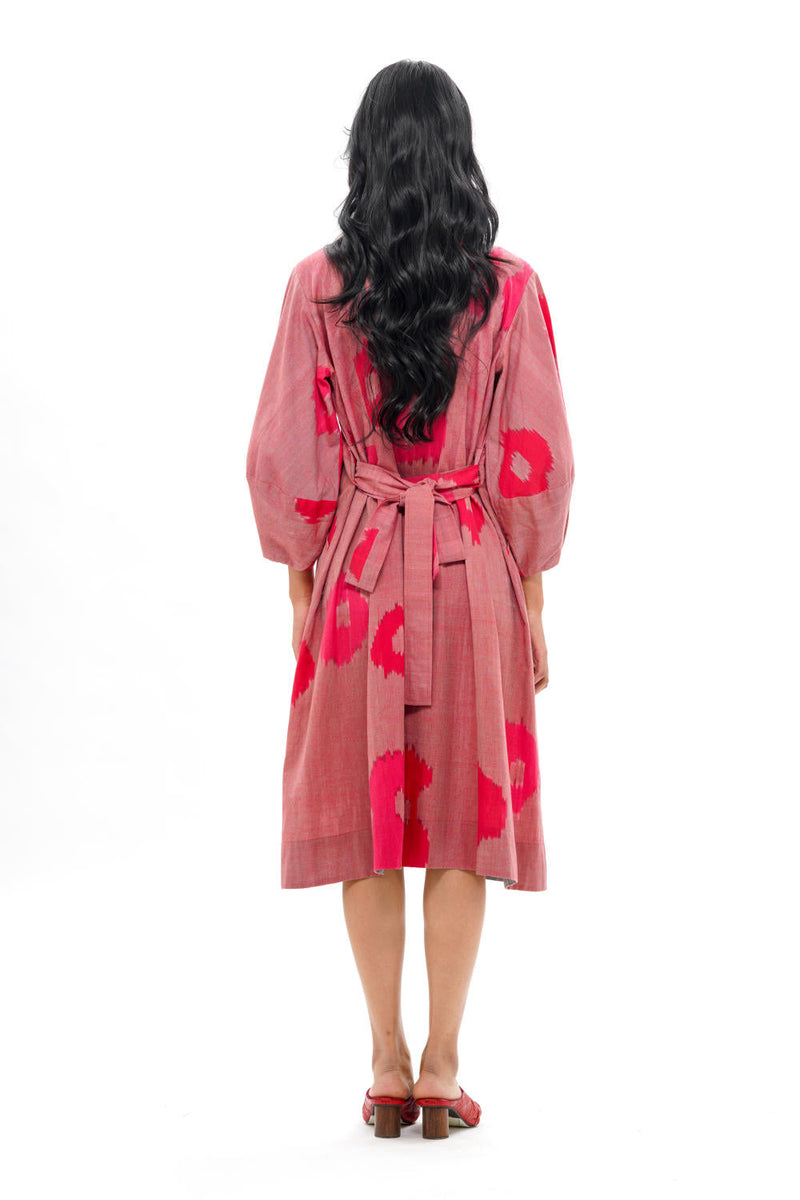 SAKURA RESORT DRESS 100% cotton by Translate - Handwoven Ikat in pink color for women Worldwide