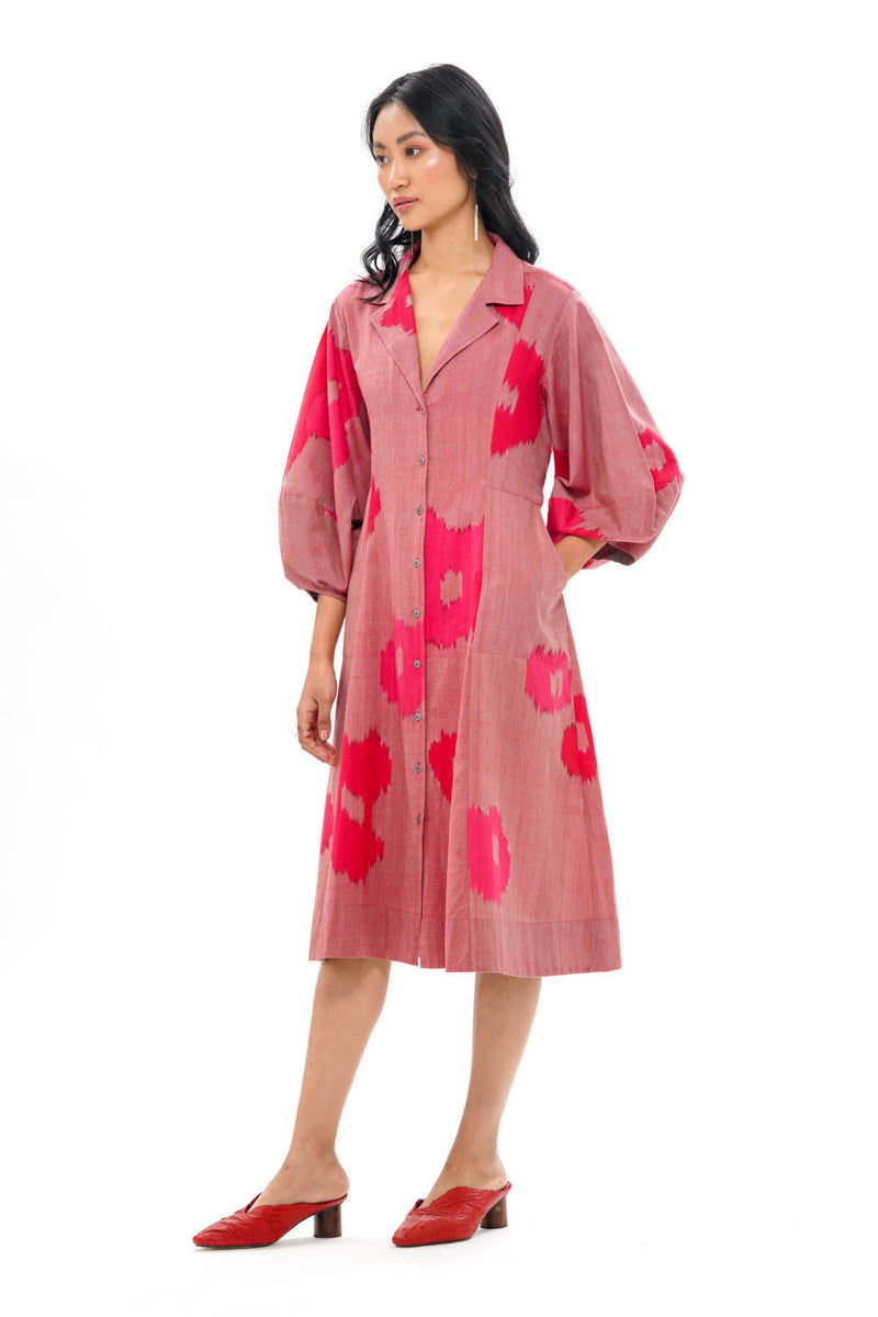 SAKURA RESORT DRESS 100% cotton by Translate - Handwoven Ikat in pink color for women Worldwide