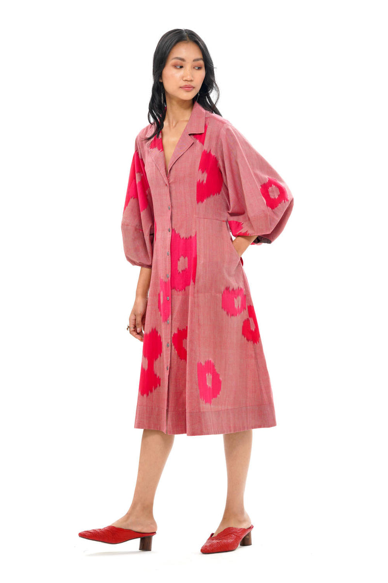SAKURA RESORT DRESS 100% cotton by Translate - Handwoven Ikat in pink color for women Worldwide