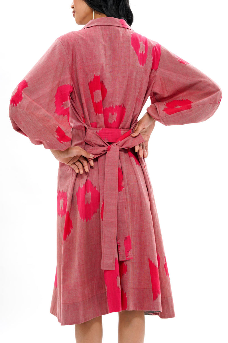 SAKURA RESORT DRESS 100% cotton by Translate - Handwoven Ikat in pink color for women Worldwide