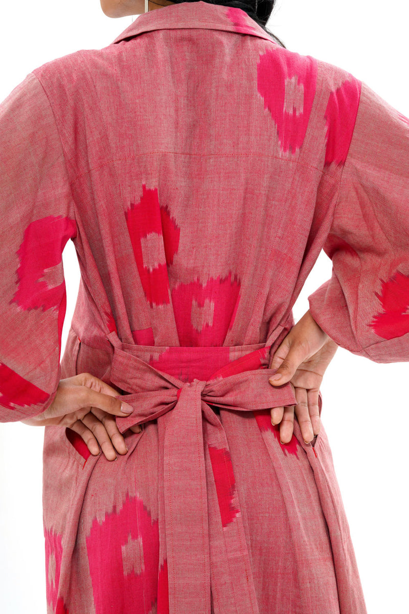 SAKURA RESORT DRESS 100% cotton by Translate - Handwoven Ikat in pink color for women Worldwide