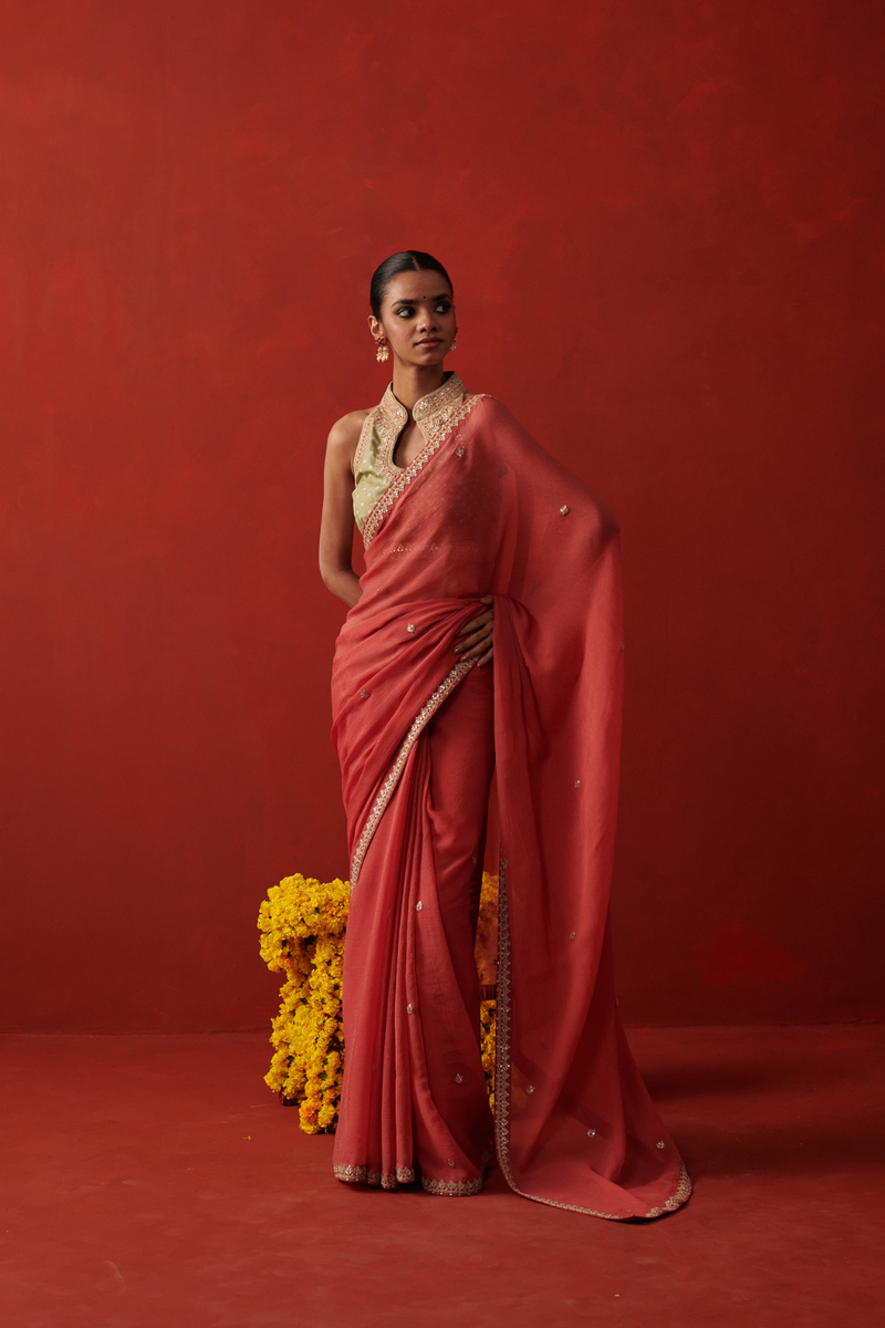 SALIMA SAREE georgette by Rashika Mittal in orange color for women Worldwide