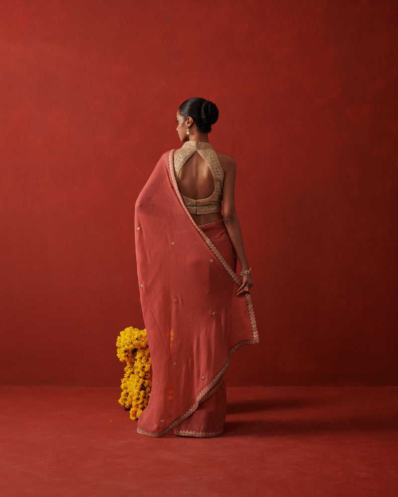 SALIMA SAREE georgette by Rashika Mittal in orange color for women Worldwide