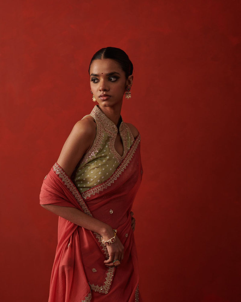 SALIMA SAREE georgette by Rashika Mittal in orange color for women Worldwide